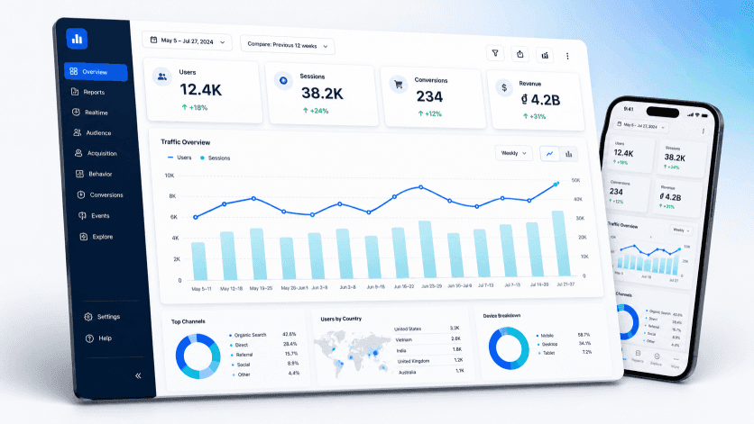 Mockup GA4 dashboard cho series Google Analytics
