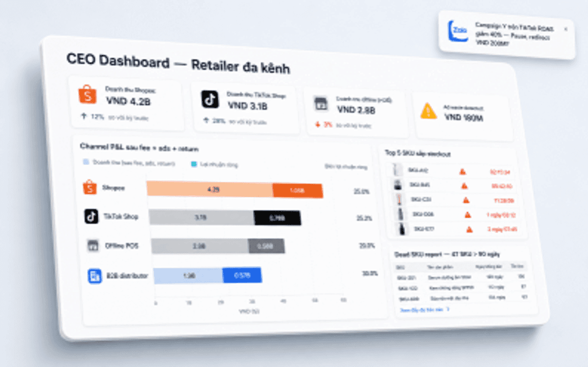 Retailer đa kênh - sample CEO dashboard mockup