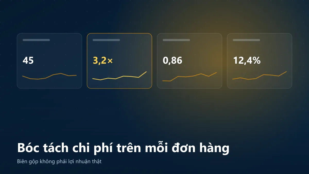 Minh họa bóc tách các dòng chi phí trên mỗi đơn hàng, cho thấy biên gộp không phải lợi nhuận thật